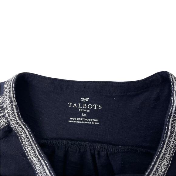 Talbots Women's Size Petite Large Embroidered Navy White Boat Neck Top - Picture 6 of 8